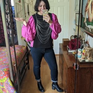 Zara Giant Exaggerated Sleeve LS Magenta Top